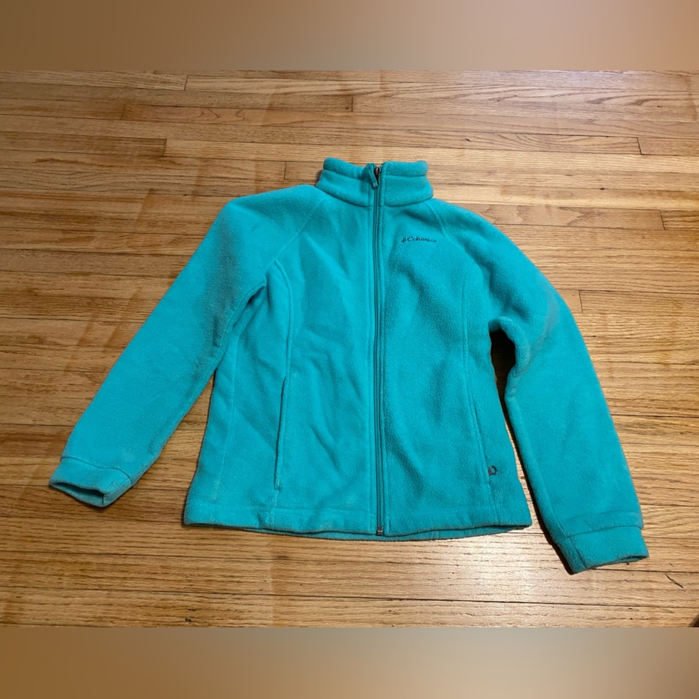 Girls Medium M 10/12 Columbia Fleece Jacket Teal Full Zip Blue Green Soft
